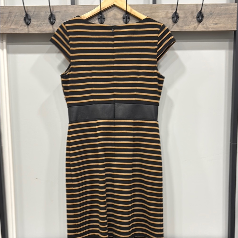 NWOT! Elegant Black and Tan Striped Dress - Picture 7 of 9